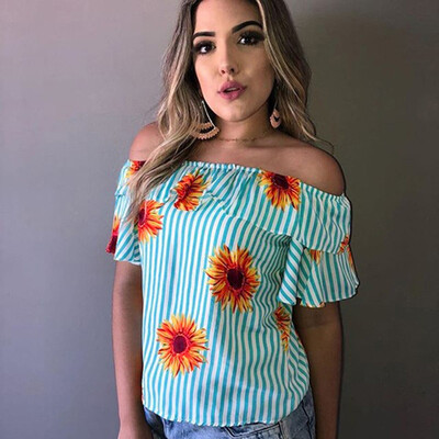 

Nomeni Womens Fashion Print Off The Shouler Summer Casual Short Sleeve T-Shirt