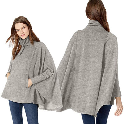 

Europe&the United States new sports wind cotton high collar pullover cloak casual sweater kangaroo pocket irregular blouse gra