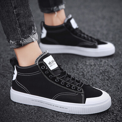 

Summer Mens Shoes Fashion Small White High-Up Canvas Board Shoes Leisure Baitie Cloth Shoes Autumn Fashion Shoes