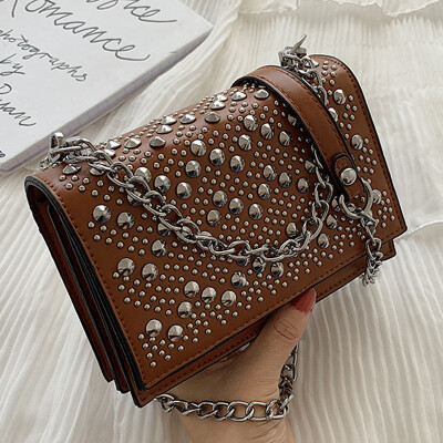 

North bag chic small bag woman 2019 new personality chain single shoulder bag oblique bag retro rivet small square bag