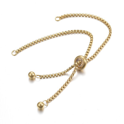 

Adjustable 304 Stainless Steel Bracelet Makings Slider Bracelets Golden 9-12"24cm Hole 2mm Single Chain Length about 12c