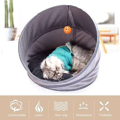 

Pet Cat Cave Cat Bed Cat Sleeping Cave Bed with Removable Cushion Ball Toy for Cats Kittens Pets