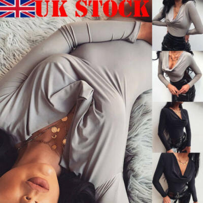 

Sexy Women Long Sleeve Shirt Romper Jumpsuit Bodysuit Stretch Leotard Top Blouse