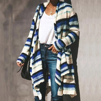 

Toponeto Women Fashion Stripe Open Front Long Sleeve Knit Sweater Cardigans Coat