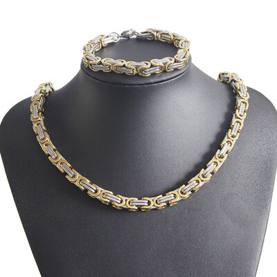 

Stainless Steel Plating Men Bracelet Bangle Necklace Set Wristband Chain Cuff Jewelry Gifts