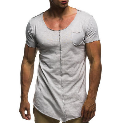 

Summer Casual Pocket Splicing Mens T-Shirt Big Round Neck Short Sleeve T-Shirt Tee Tops For Men