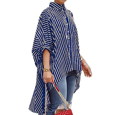 

Womens Fashion Blouse Tops Shirt Casual Stripe Loose Single-Breasted Lapel MXL