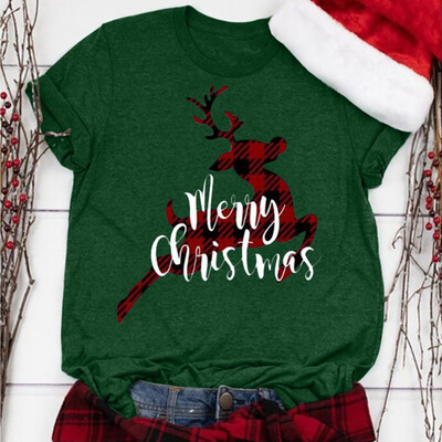

Gobestart Womens Christmas Letter Printed Round Neck Short Sleeve T-shirts