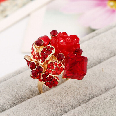 

Flower Ring For Women Hot Sale Crystal Fashion Party Ring Colorful Jewelry Trendy Adjustable Womens Ring