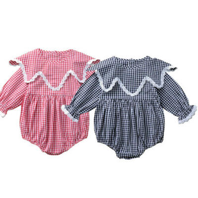 

Newborn Baby Girl Long Sleeve Checked Clothes Jumpsuit Romper Bodysuit Outfits