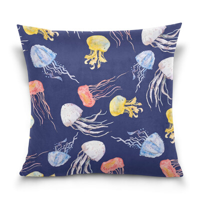 

ALAZA Throw Pillow Cover 16 X 16 inch Christmas Gift Cushion Cover with Colorful Jellyfish Printed Pillowcase