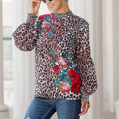 

Tailored Womens Fashion Long Sleeve Printed Lantern Sleeve Shirt with Vertical Blouses
