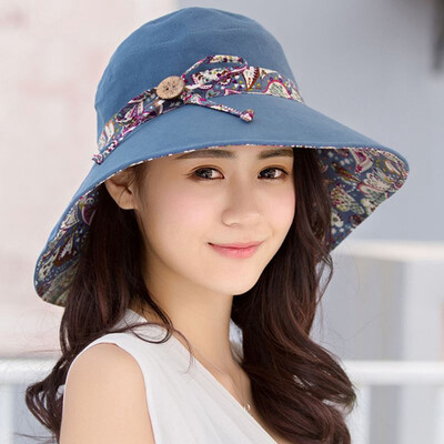 

Women Wide Brim Cotton Sun Hat Floppy Beach Foldable Cap Both Side Avaliable UK