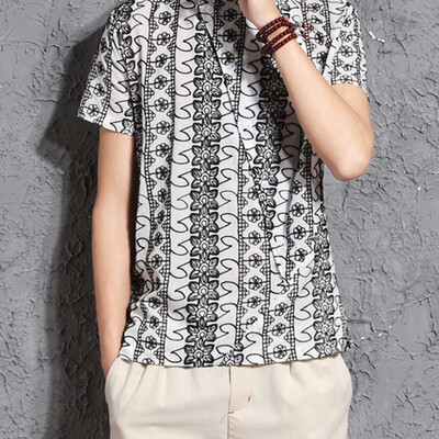 

Toponeto New Foreign Trade Mens Simple Casual Fashion Chinese Style Pullover Short Shirt