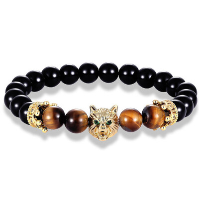 

ZTJTJ Wolf Head Zircon Mens Bracelet Bright Stone Tiger Eye Bracelet Jewelry