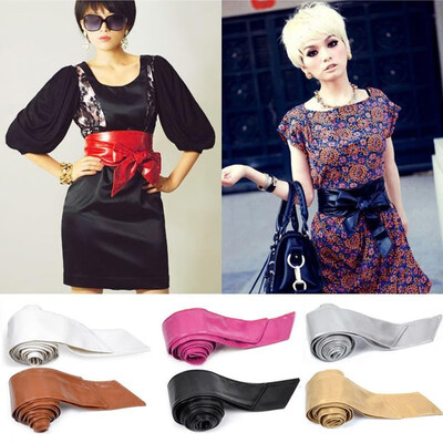 

Fashion Women PU Leather Belt Wrap Around Tie Bowknot Wide Waistband Corset Cinch Band