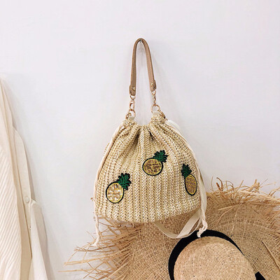 

Tailored Women Beach Pineappl Straw Bucket Bag Burlap Square Bag Messenger Bag