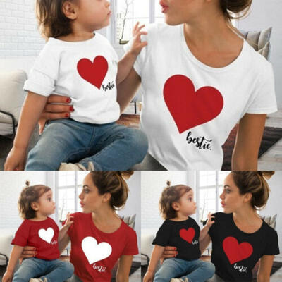 

US Summer Family Short Sleeve T-shirt Tops Mother Daughter Girl Clothes Outfits