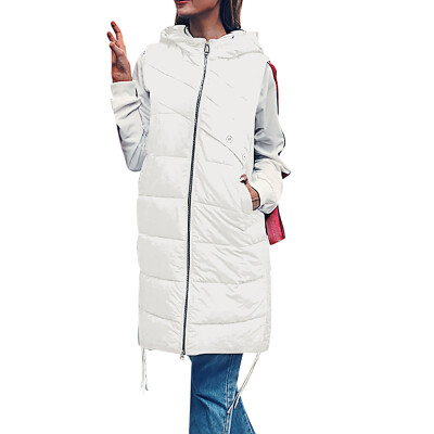 

Toponeto Women Fashion Solid Sleeveless Zipper Hooded Cap Long Coats Eiderdown Jackets