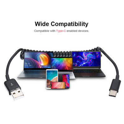 

USB Type-C Stretchable Spring Rope Cable Charger Cable Data Transmission for Xiaomi Samsung Huawei