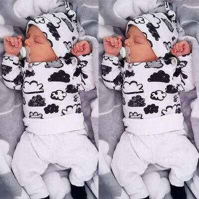 

Hot Newborn Baby Boys Girls Cotton Bodysuit Clothes 3pcs Tops T-shirt Pants Outfits New