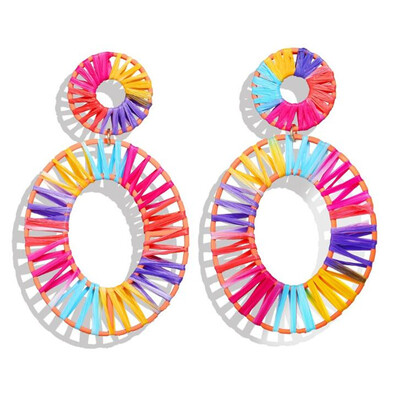 

Big Bohemian handwork Woven Earrings for Women Big Oval Hollow Alloy Statement Rattan Earring 2019 Shell Geometric Jewelry Hot