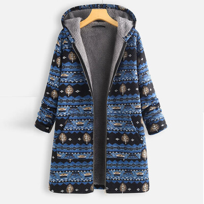 

Tailored Women Plus Size Winter Warm Vintage Floral Print Asymmetrical Hooded Outwearcoat