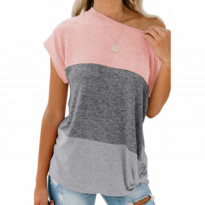 

Womens color block stitching collar short sleeve loose regular top