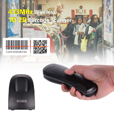 

Handheld 433MHz Wireless 1D 2D Image Barcode Scanner with USB Cradle Receiver Charging Base Long Transmission Distance Bar Code Re