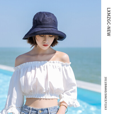 

New hat lady Korean version 100 solid color fisherman hat port wind sink cap large eaves outdoor sunscreen hat