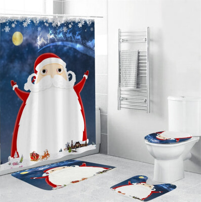 

〖Follure〗4Pcs Christmas shower Curtain Bathroom Anti-slip Carpet Rug Toilet Cover Mat Set