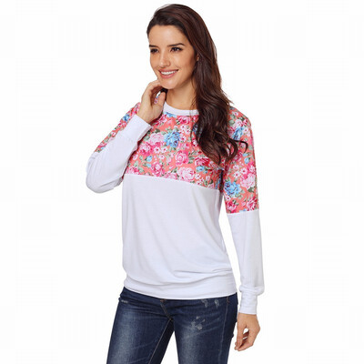 

Round collar long-sleeved printed pullover sweatshirt Slim bottoming womens sweatshirt