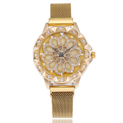 

Fashionable Crystal Women Watch Flower Dial Face Maganet Watch Wristwatch with Weave Knitted Strap Band