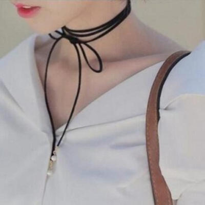 

2017 new fashion simple wild pearl bow necklace long section wholesale manufacturers Choker Beads Necklaces