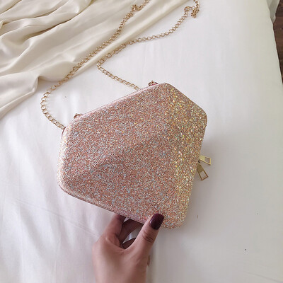 

Advanced foreign gas bag personality chic sequins small bag new 2019 chain clip bag creative oblique satchel bag