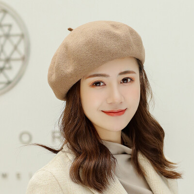 

Hat female Japanese autumn&winter wool berets retro Joker solid color wool painter Hat Korean literary bud Hat