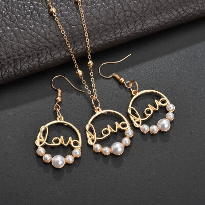 

Fashion Item Set Chain Creative LOVE Handmade Pearl Earrings Series Necklace Jewelry Beautiful Romantic Wedding Party Gift