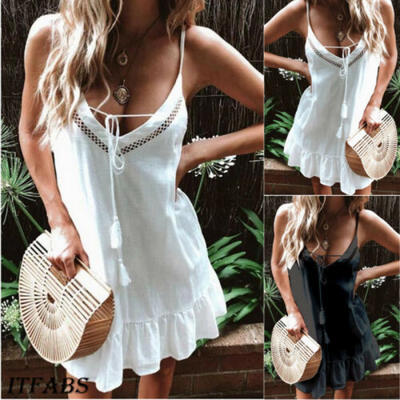 

Sexy Women Boho Summer Halter Backless Evening Party Cocktail Short Mini Dress