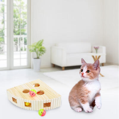 

Greensen Durable Wooden Fan-shaped Fun Cat Playing Ball Catch Interactive Game Toy Box