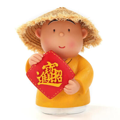 

Creative Straw Hat Buddhist Monk Shaped Piggy Bank Enamel Money Storage Box