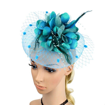

Lady Flower Mesh Fascinator Feather Headband Party Headwear Cocktail Headpiece