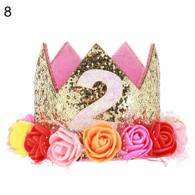 

Baby Boy Girl Glitter Number Flower Crown Headband Birthday Party Photo Headwear