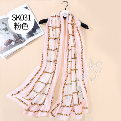 

European&American fashion simulation silk chain color silk scarf beach holiday sunscreen silk scarf shawl beach towel