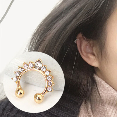 

New Fashion Clip Earrings For Women Imitation Pearl Cross Triangle Crystal Hollow U-shaped Ear Bone Cuff Invisible Men Jewelry