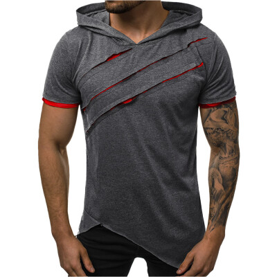 

Toponeto Mens Summer Casual Patchwork Slim Short Sleeve Hooded T Shirt Top Blouse