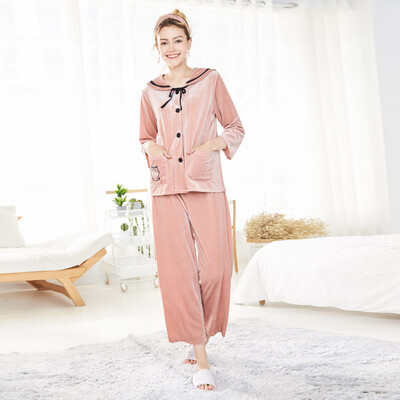 

Toponeto Women Winter Sleepwear Long Sleeve Velvet Nightwear Satin Top Pants Sets