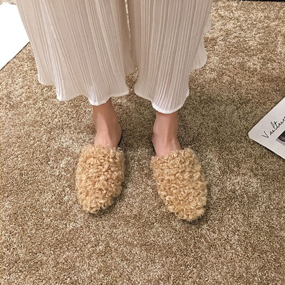 

Slippers women wear autumn Korean Joker Baotou Mao Mao shoes flat half slippers fashion Mueller shoes