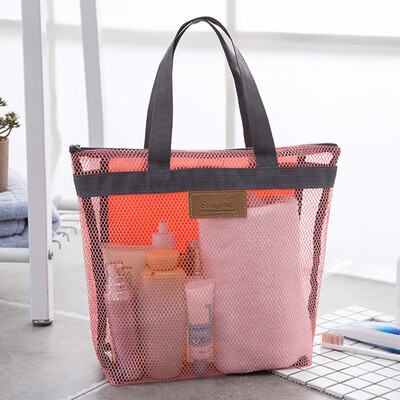 

New Large Mesh Beach Tote Bag Carabiner Drawstring Bag Wash Bag Makeup Bag Handbag