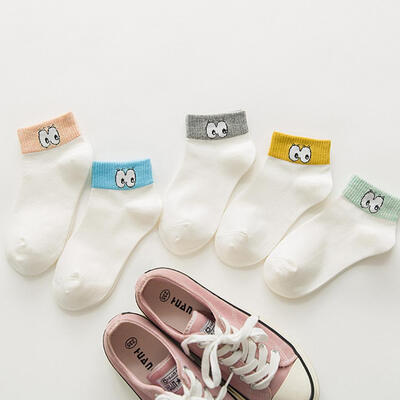 

Funny Eyes Print Color Block Low Cut Women Elastic Cotton Short Ankle Boat Socks