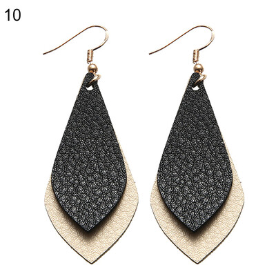 

Boho Women Date Party Jewelry Faux Leather Waterdrop Leaf Pendant Hook Earrings